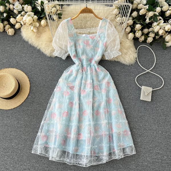 french gentle mesh bubble sleeves dress summer women's waist slim print perfect princess dress, Black;gray
french gentle mesh bubble sleeves dress summer women's waist slim print perfect princess dress, Black;gray