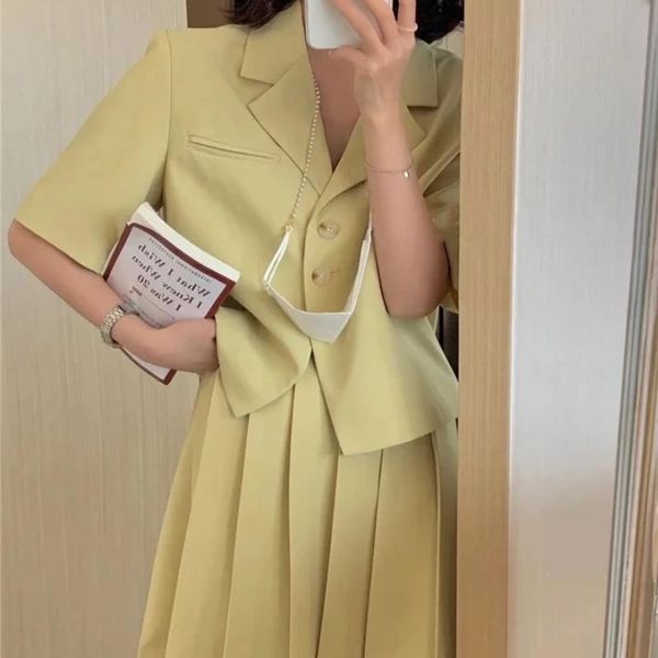 pants summer women's blazer skirt suit ladies fashion short sleeve jacket + aline pleated skirt twopiece set female business cloths, White
pants summer women's blazer skirt suit ladies fashion short sleeve jacket + aline pleated skirt twopiece set female business cloths, White
