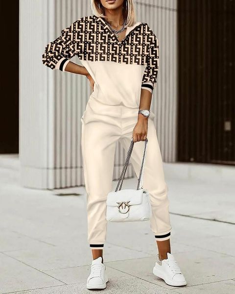pants two piece set women casual sports style patchwork printed hooded trousers 2 piece suit women autumn printed, White
pants two piece set women casual sports style patchwork printed hooded trousers 2 piece suit women autumn printed, White