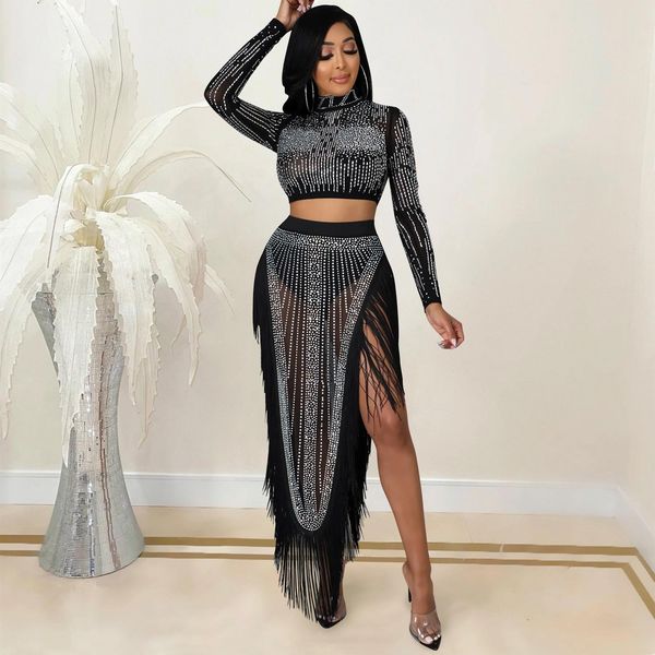 dress zoctuo rok sets vrouwen 2 stuk outfits diamond mesh perspectief lange mouwen split rok tweedelige set jurken voor vrouwen, White
dress zoctuo rok sets vrouwen 2 stuk outfits diamond mesh perspectief lange mouwen split rok tweedelige set jurken voor vrouwen, White
