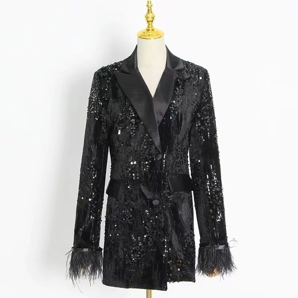 women's suits blazer's casual suit 2023 spring vneck longsleeved sequins stitching ostrich feather jacket fashion blazer woman 230, White;black
women's suits blazer's casual suit 2023 spring vneck longsleeved sequins stitching ostrich feather jacket fashion blazer woman 230, White;black