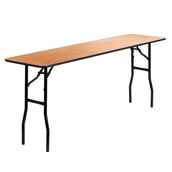 6-foot rectangular wood folding training seminar camp table with smooth clear coated finished top
6-foot rectangular wood folding training seminar camp table with smooth clear coated finished top