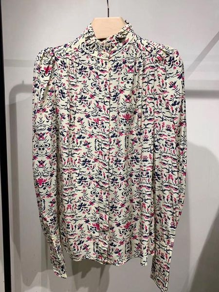 shirts 2020 new women blouse printed longsleeved 100% silk shirt, White