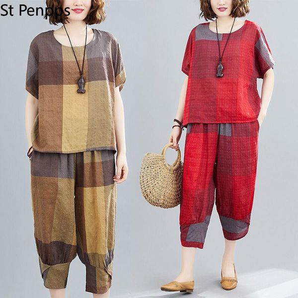dress thin soft cotton linen loose women clothes set harem pants two piece casual set vintage plaid lady summer fashion set suits, White
dress thin soft cotton linen loose women clothes set harem pants two piece casual set vintage plaid lady summer fashion set suits, White