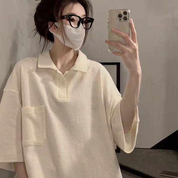 women's t-shirt waffle vintage polo oversized summer short sleeve women t shirts korean pullover japanese fashion harajuku tunics 2304, White
women's t-shirt waffle vintage polo oversized summer short sleeve women t shirts korean pullover japanese fashion harajuku tunics 2304, White