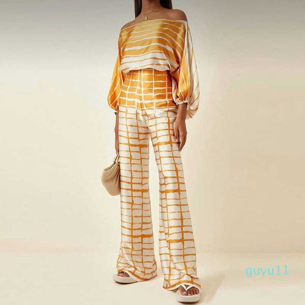casual satin commuting suit fashion hollow off shoulder with long pants women 2 piece sets, White
casual satin commuting suit fashion hollow off shoulder with long pants women 2 piece sets, White