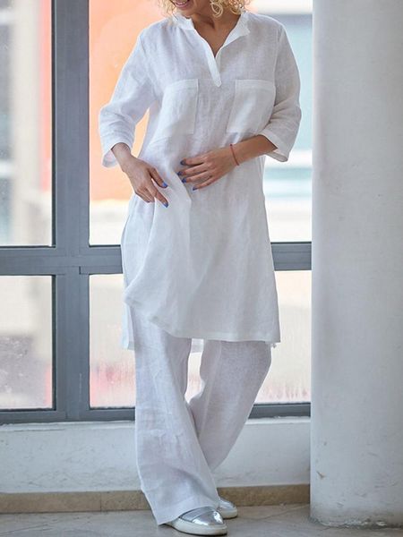 pants 2pcs autumn matching sets women fashion solid 3/4 sleeve blouse casual loose wide leg trousers cotton pant sets oversize suits, White
pants 2pcs autumn matching sets women fashion solid 3/4 sleeve blouse casual loose wide leg trousers cotton pant sets oversize suits, White