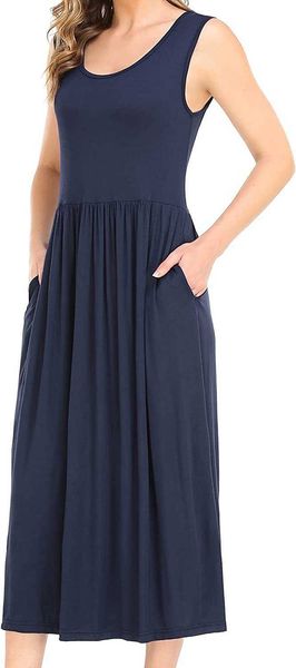 women's summer beach casual maxi dress sleeveless tank t shirt pleated swing dress with pockets, Black;gray
women's summer beach casual maxi dress sleeveless tank t shirt pleated swing dress with pockets, Black;gray