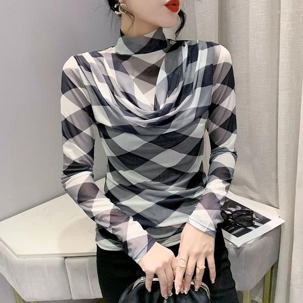 women's t shirts fall winter european clothes mesh thin t-shirt chic folds print plaid women's long sleeve irregular 2023 tees, White
women's t shirts fall winter european clothes mesh thin t-shirt chic folds print plaid women's long sleeve irregular 2023 tees, White
