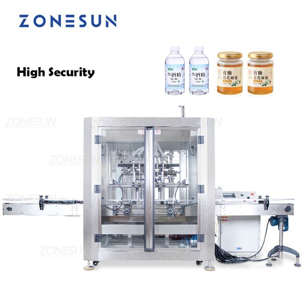 Image of ZONESUN ZS-VTFM1 Filling Machine Automatic Six Head Ex-proof Liquid Paste Alcohol Kerosene Cream Servo Cosmetic Bottle Filler