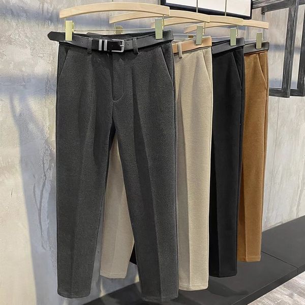 men's pants winter men thick woolen cloth suit pants casual straight drape korean fashion business trousers male clothing no belt 23042, Black
men's pants winter men thick woolen cloth suit pants casual straight drape korean fashion business trousers male clothing no belt 23042, Black