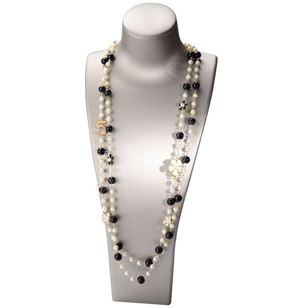 women long pendant layered pearl necklace collares number 5 flower party jewelry, Silver
women long pendant layered pearl necklace collares number 5 flower party jewelry, Silver