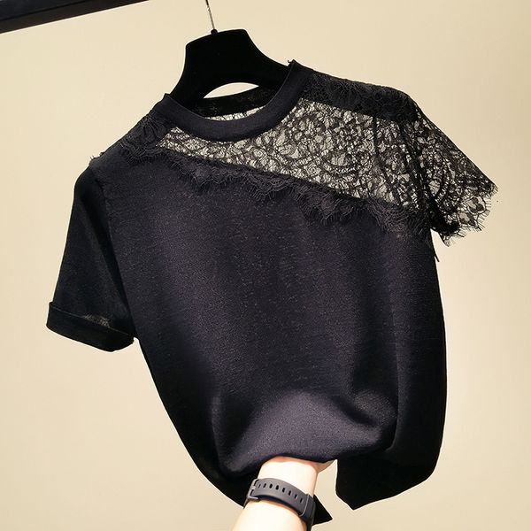 women's t-shirt shintimes lace tshirt women hollow out black striped short sleeve t shirt woman clothes knitted summer tee shirt femme, White
women's t-shirt shintimes lace tshirt women hollow out black striped short sleeve t shirt woman clothes knitted summer tee shirt femme, White