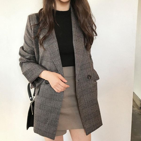 pants 2021 spring winter korean style loose retro women's blazers plaid double breasted pockets formal jackets checkered outerwear top, White
pants 2021 spring winter korean style loose retro women's blazers plaid double breasted pockets formal jackets checkered outerwear top, White