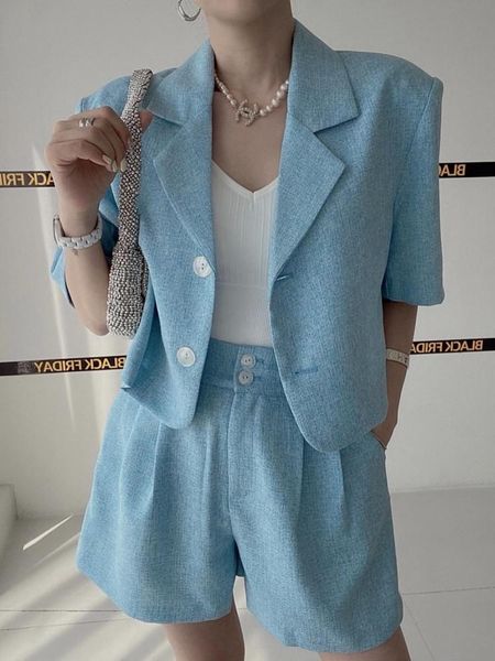 dress summer shortsleeved jacket casual wideleg pants set notched collar blazer and high waist shorts office lady 2 piece suit, White
dress summer shortsleeved jacket casual wideleg pants set notched collar blazer and high waist shorts office lady 2 piece suit, White