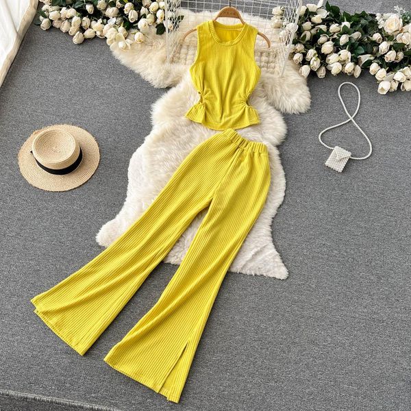 pants koreanversion fashion suit women's summer slim sleeveless round neck high waist slightly open slit trousers 2piece set tide, White
pants koreanversion fashion suit women's summer slim sleeveless round neck high waist slightly open slit trousers 2piece set tide, White