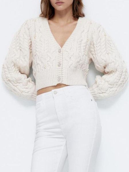 sweaters autumn new product twist knit cardigan temperament fashion artificial pearl decoration longsleeved vneck short sweater, White;black
sweaters autumn new product twist knit cardigan temperament fashion artificial pearl decoration longsleeved vneck short sweater, White;black