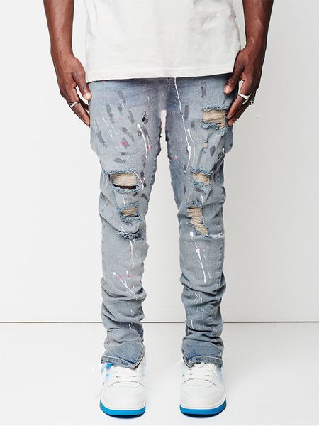 mens jeans design man paint slim fit cotton ripped denim pants knee hollow out light blue for streetwear 230420
mens jeans design man paint slim fit cotton ripped denim pants knee hollow out light blue for streetwear 230420