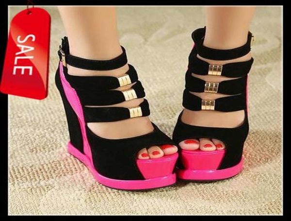 women stylish color bump black with pink sandals super high platform wedge heel sandals size 349827158
women stylish color bump black with pink sandals super high platform wedge heel sandals size 349827158