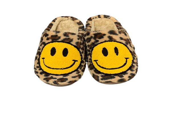 slippers fashion leopard smiley face warm cozy indoor 2212032528452, Black