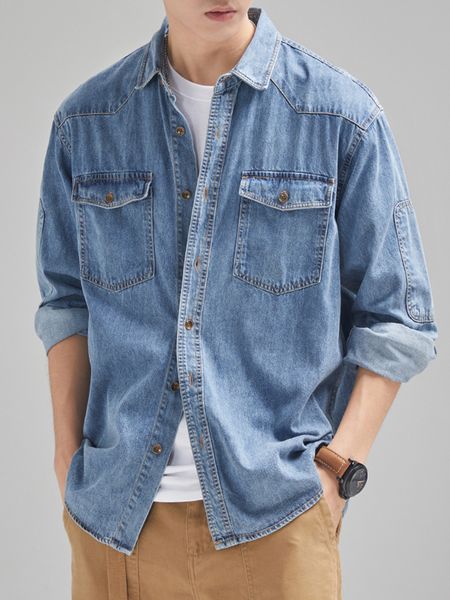 men's casual shirts new denim cotton men's shirt long sleeve black blue drop shoulder button pockets cowboy loose casual work jean, White;black
men's casual shirts new denim cotton men's shirt long sleeve black blue drop shoulder button pockets cowboy loose casual work jean, White;black