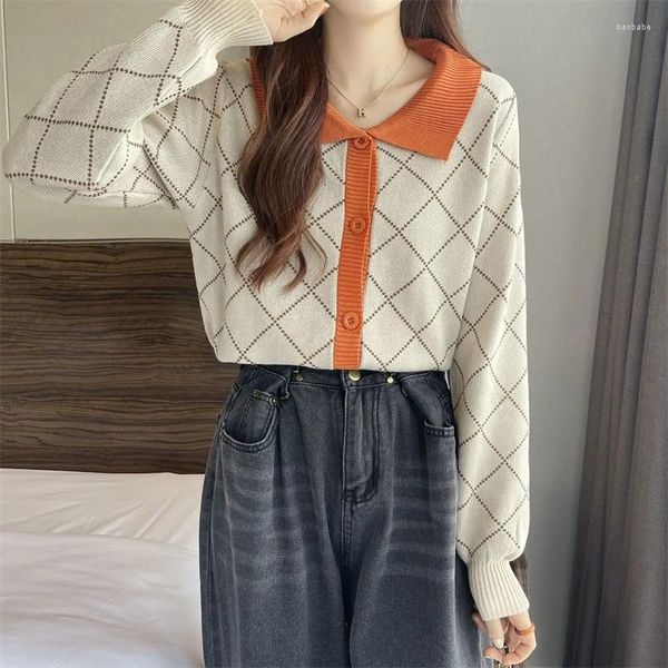 women's tanks lapel single-row button plaid knit cardigan korean version of the lazy temperament small coat jacket woman, White
women's tanks lapel single-row button plaid knit cardigan korean version of the lazy temperament small coat jacket woman, White