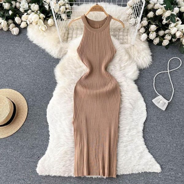 casual dresses halter sleeveless split basic elastic knit bodycon dress french chic elegant party vestidos women summer slim, Black;gray
casual dresses halter sleeveless split basic elastic knit bodycon dress french chic elegant party vestidos women summer slim, Black;gray