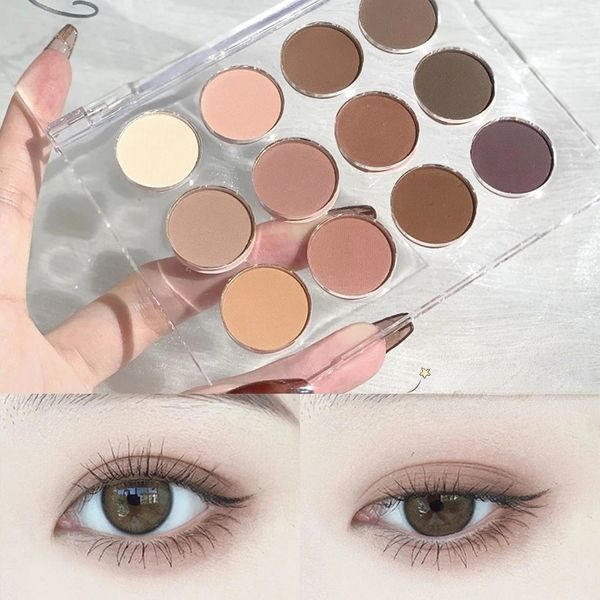 

Transparent 12 Color Eyeshadow Palette Shimmer Matte Milk Tea Earth Color Comfort Circle Contrarian Eye Shadow Makeup, 01