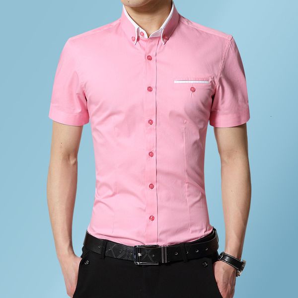 men's casual shirts summer classic style men's solid color short sleeve casual shirt fashion business white pink slim shirt male b, White;black
men's casual shirts summer classic style men's solid color short sleeve casual shirt fashion business white pink slim shirt male b, White;black