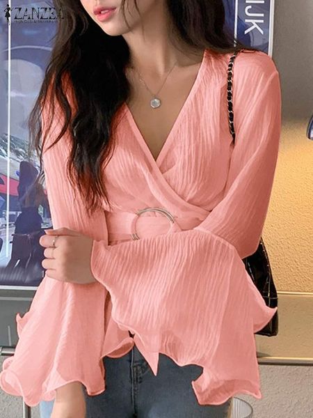 t-shirt zanzea elegant flare sleeve chiffon blouse femme fashion sheer shirts vintage v neck thin blusas women belted summer wrap, White
t-shirt zanzea elegant flare sleeve chiffon blouse femme fashion sheer shirts vintage v neck thin blusas women belted summer wrap, White