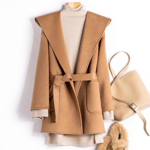 fur 2022 highend hooded doublesided wool korean coat women's autumn and winter midlength belt casual hooded coat high street chic, Black
fur 2022 highend hooded doublesided wool korean coat women's autumn and winter midlength belt casual hooded coat high street chic, Black