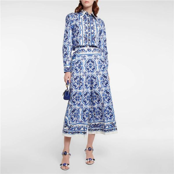 dress summer new women's poplin majolica print skirt set lapel single breasted cropped shirt high waist aline skirt two piece set xl, White
dress summer new women's poplin majolica print skirt set lapel single breasted cropped shirt high waist aline skirt two piece set xl, White