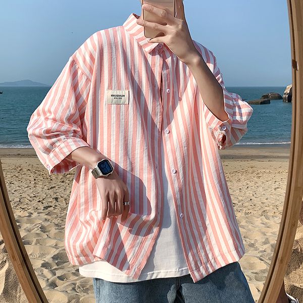 men's casual shirts legible summer pink stripe shirts men half sleeve shirts male oversized casual shirts for man 230420, White;black
men's casual shirts legible summer pink stripe shirts men half sleeve shirts male oversized casual shirts for man 230420, White;black