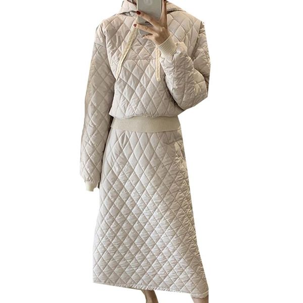 dress autumn winter twopiece cotton padded quilted hoodies skirt set women hooded sweatshirt pullovers with long skirts suit female, White
dress autumn winter twopiece cotton padded quilted hoodies skirt set women hooded sweatshirt pullovers with long skirts suit female, White