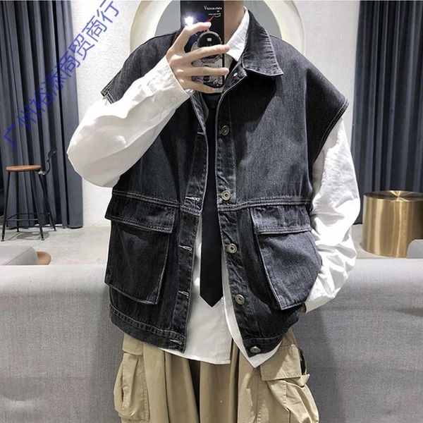 men's vests denim vest jacket sleeveless casual waistcoat summer jean coat regular male cowboy gilet homme 230420, Black;white
men's vests denim vest jacket sleeveless casual waistcoat summer jean coat regular male cowboy gilet homme 230420, Black;white