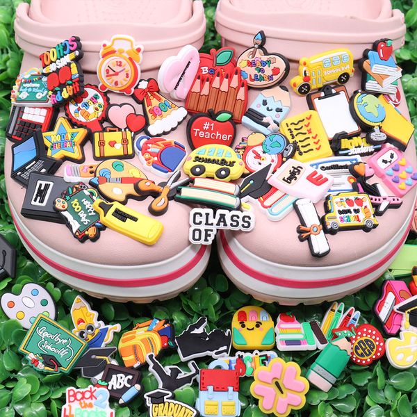 wholesale 100pcs pvc study series schoolbag book eraser designer charms learning tools accessories shoe buckle for kids croc button clog, White;pink
wholesale 100pcs pvc study series schoolbag book eraser designer charms learning tools accessories shoe buckle for kids croc button clog, White;pink