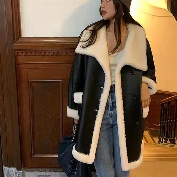 fur natural real sheep fur coat winter women medium length thick warm genuine leather jacket both sides to wear, Black
fur natural real sheep fur coat winter women medium length thick warm genuine leather jacket both sides to wear, Black