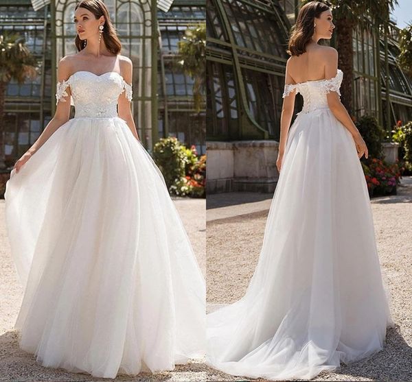 off the shoulder a line wedding dresses for women lace appliqued tulle a line plus size maternity bridal gowns boho beach lace-up back vesti, White
off the shoulder a line wedding dresses for women lace appliqued tulle a line plus size maternity bridal gowns boho beach lace-up back vesti, White