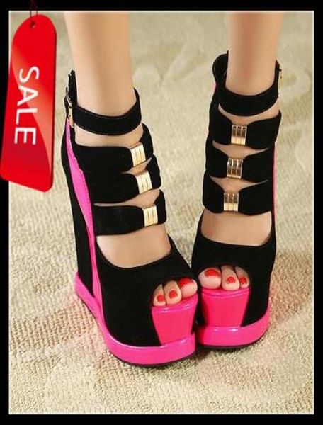 women stylish color bump black with pink sandals super high platform wedge heel sandals size 342328812
women stylish color bump black with pink sandals super high platform wedge heel sandals size 342328812