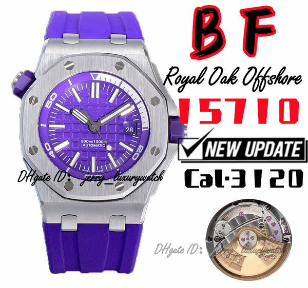 bf luxury men's diving watch 15710 color series 42mm cal.3120 movement, super luminous, natural rubber strap purple, Slivery;brown
bf luxury men's diving watch 15710 color series 42mm cal.3120 movement, super luminous, natural rubber strap purple, Slivery;brown