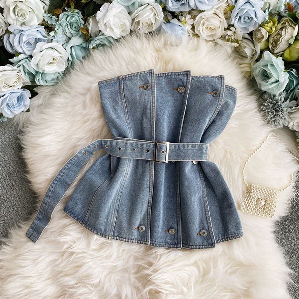women's tanks camis fashion strapless denim summer off shoulder women short vest with belt female jean tank streetwear 230419, White
women's tanks camis fashion strapless denim summer off shoulder women short vest with belt female jean tank streetwear 230419, White