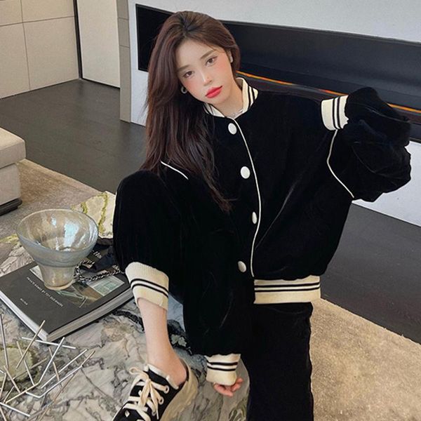 pants women's suit for fall/winter new loose thick baseball uniform longsleeved velvet jacket + highwaisted trousers twopiece suit, White
pants women's suit for fall/winter new loose thick baseball uniform longsleeved velvet jacket + highwaisted trousers twopiece suit, White