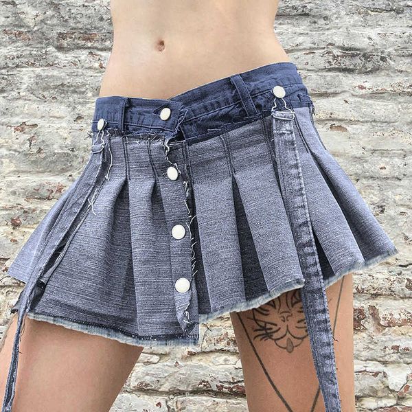 s houzhou streetwear denim pleated women harajuku low waist r edge irregular patchwork button aline mini skirt summer aa230420, Black
s houzhou streetwear denim pleated women harajuku low waist r edge irregular patchwork button aline mini skirt summer aa230420, Black