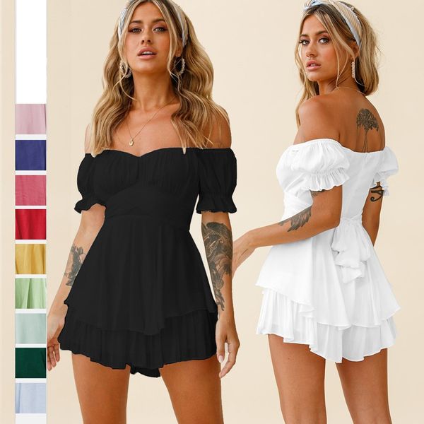 summer women's one-line collar jumpsuit solid color puff sleeved casual fashion ruffled girls short one-piece pants rompers 2023 sellin, Black;white
summer women's one-line collar jumpsuit solid color puff sleeved casual fashion ruffled girls short one-piece pants rompers 2023 sellin, Black;white