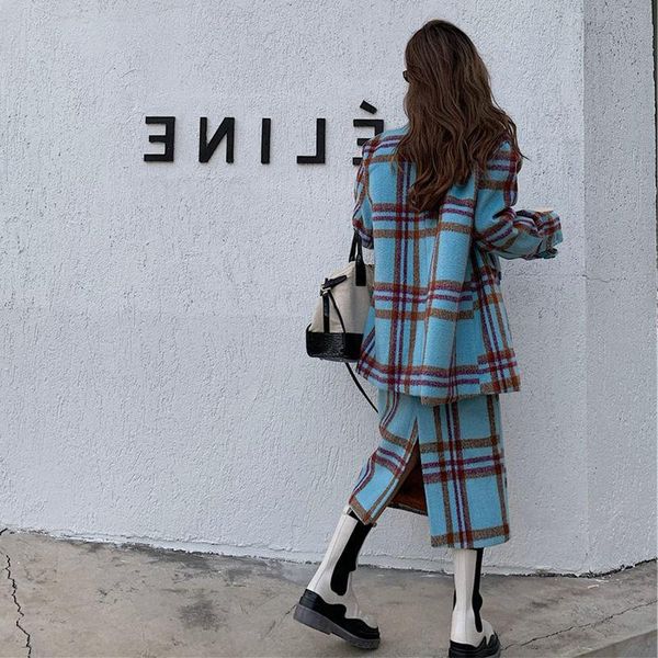 dress women suits wool spring autumn office lady korean long coat shirt plaid notched single breasted 2 pic set luxury, White
dress women suits wool spring autumn office lady korean long coat shirt plaid notched single breasted 2 pic set luxury, White