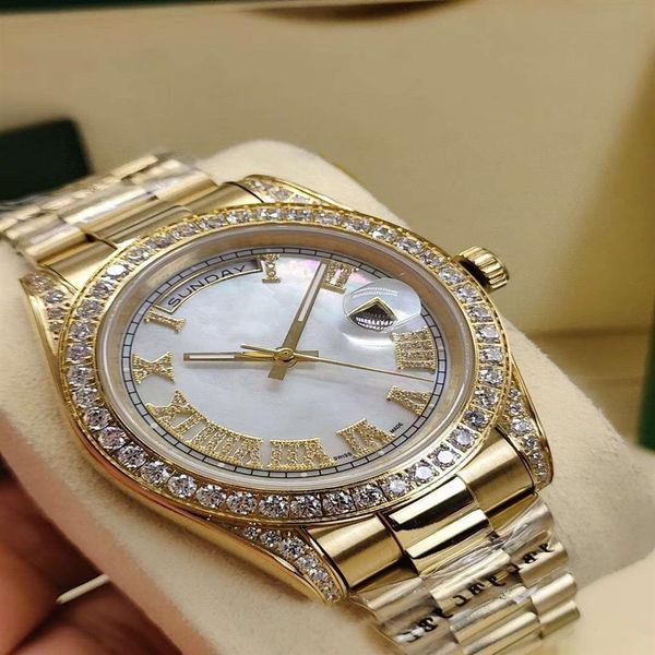 fashion men's automatic mechanical watch 41mm daydate diamond iced out silver full stainless steel strap 2813 movement mens w256q, Slivery;brown
fashion men's automatic mechanical watch 41mm daydate diamond iced out silver full stainless steel strap 2813 movement mens w256q, Slivery;brown