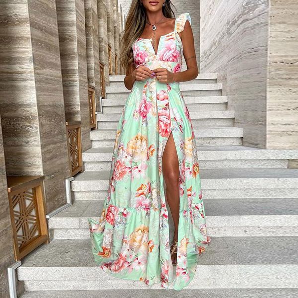 casual dresses fashion vneck hight split long dress summer elegant sleeveless pleated ruffles party dress women retro flower print bohe dres, Black;gray
casual dresses fashion vneck hight split long dress summer elegant sleeveless pleated ruffles party dress women retro flower print bohe dres, Black;gray