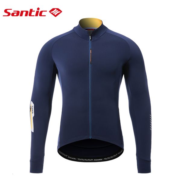 Image of Cycling Shirts Tops Santic Men&#039;s Cycling Jersey Winter Full Zipper Long Sleeve Bicycle Shirts Breathable Fleece Thermal Bike Reflective Sportswear 230420
