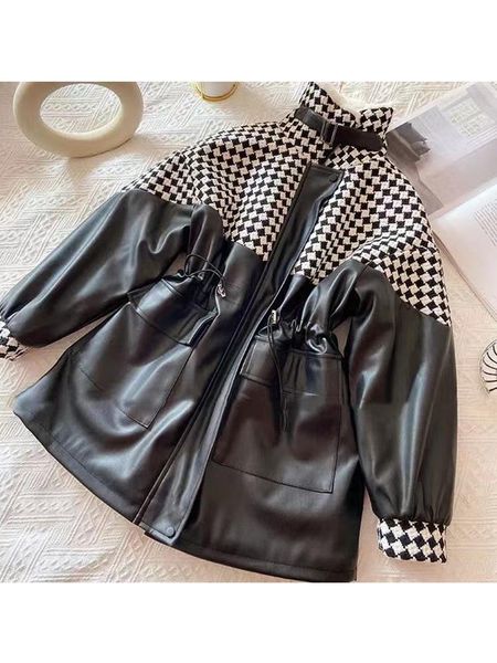 leather high street down cotton jacket women 2022 winter loose pu leather coat female long velvet thick patchwork checkerboard parkas, Black
leather high street down cotton jacket women 2022 winter loose pu leather coat female long velvet thick patchwork checkerboard parkas, Black