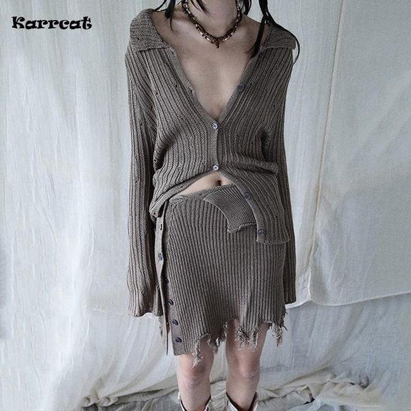 dress karrcat grunge skirt sets gothic y2k knitted twopiece set hole design distressed irregular dress 2 piece sets womens outfits, White
dress karrcat grunge skirt sets gothic y2k knitted twopiece set hole design distressed irregular dress 2 piece sets womens outfits, White